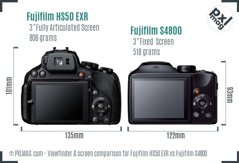 Fujifilm HS50 EXR vs Fujifilm S4800 Screen and Viewfinder comparison