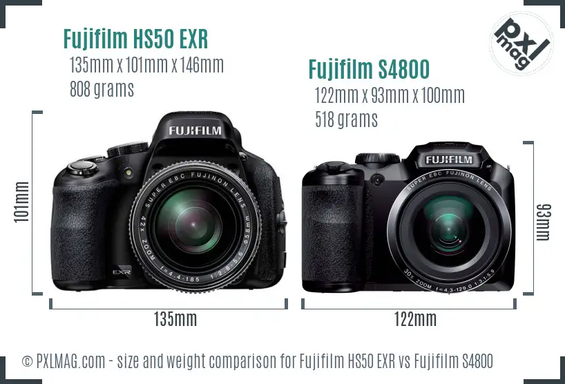 Fujifilm HS50 EXR vs Fujifilm S4800 size comparison