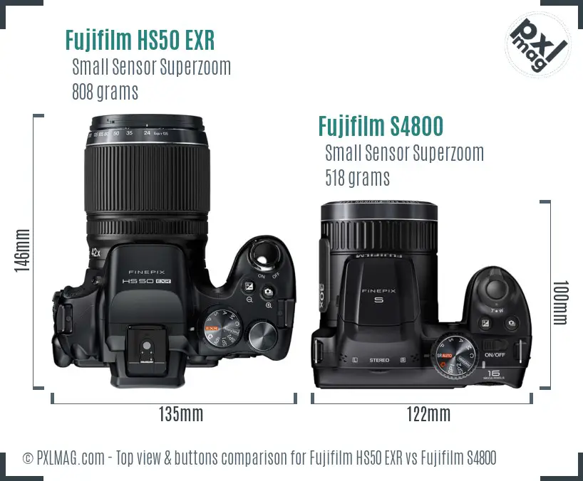 Fujifilm HS50 EXR vs Fujifilm S4800 top view buttons comparison
