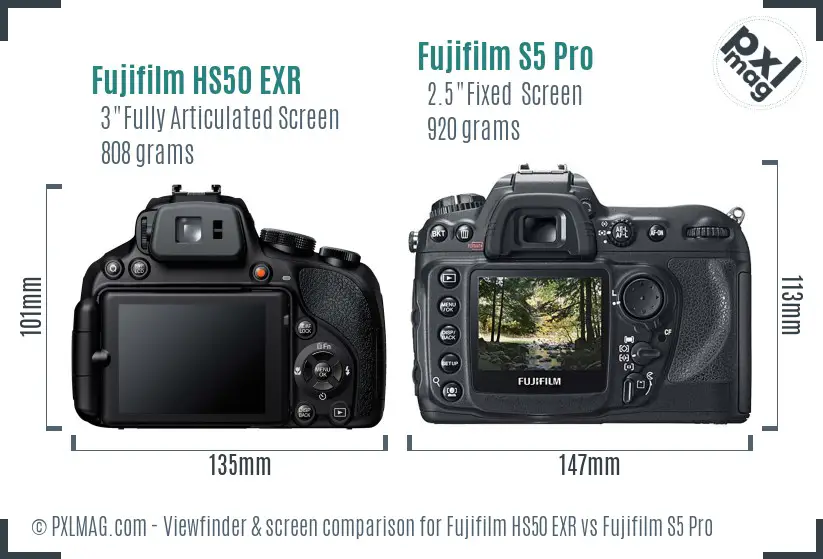Fujifilm HS50 EXR vs Fujifilm S5 Pro Screen and Viewfinder comparison Fujifilm HS50 EXR vs Fujifilm S5 Pro Screen and Viewfinder comparison