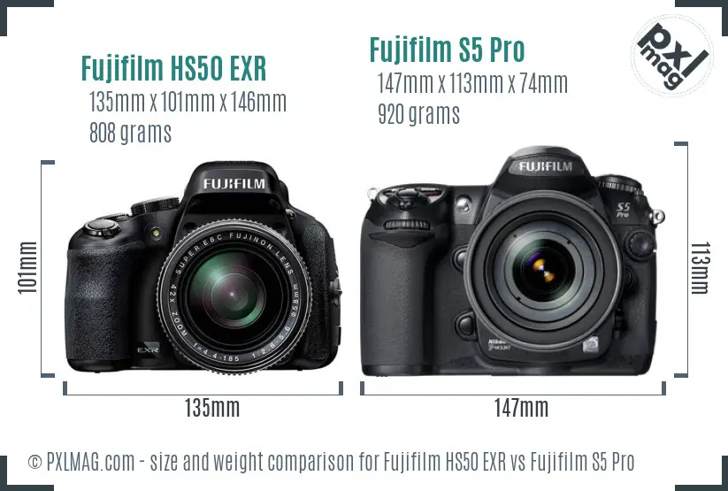 Fujifilm HS50 EXR vs Fujifilm S5 Pro size comparison Fujifilm HS50 EXR vs Fujifilm S5 Pro size comparison