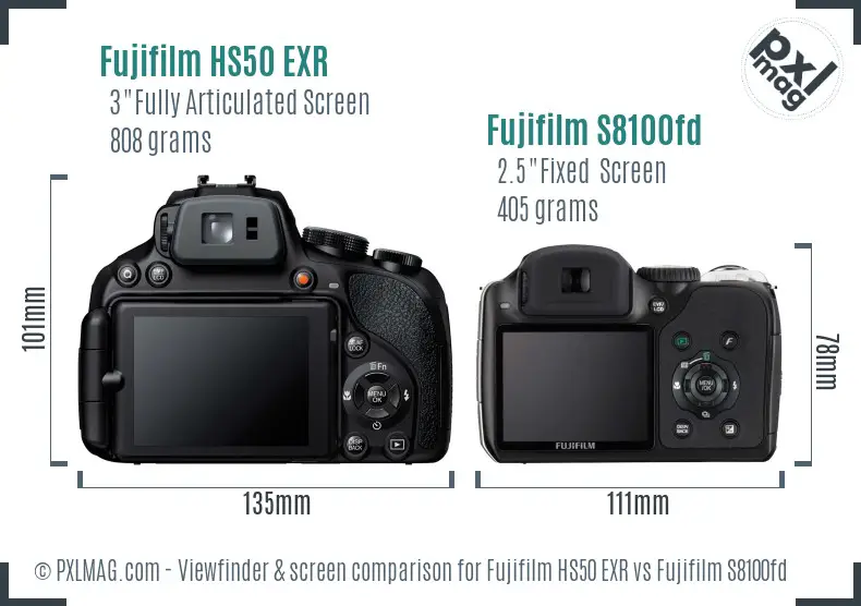 Fujifilm HS50 EXR vs Fujifilm S8100fd Screen and Viewfinder comparison