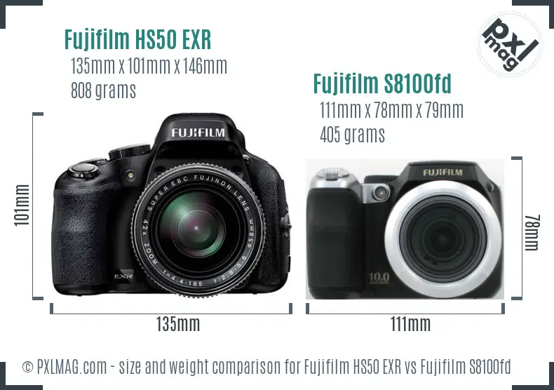 Fujifilm HS50 EXR vs Fujifilm S8100fd size comparison