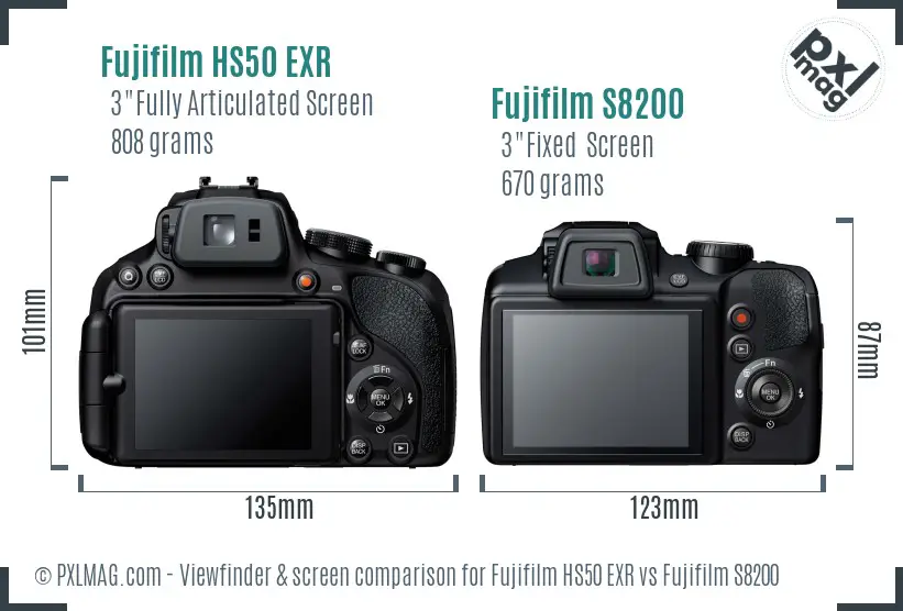 Fujifilm HS50 EXR vs Fujifilm S8200 Screen and Viewfinder comparison