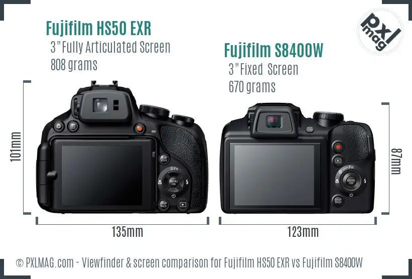 Fujifilm HS50 EXR vs Fujifilm S8400W Screen and Viewfinder comparison