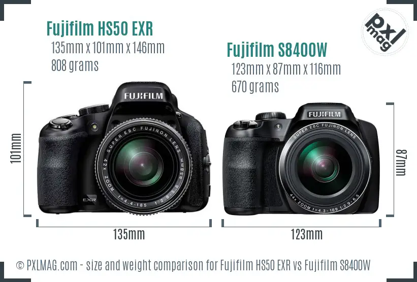 Fujifilm HS50 EXR vs Fujifilm S8400W size comparison