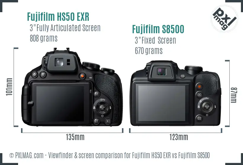 Fujifilm HS50 EXR vs Fujifilm S8500 Screen and Viewfinder comparison