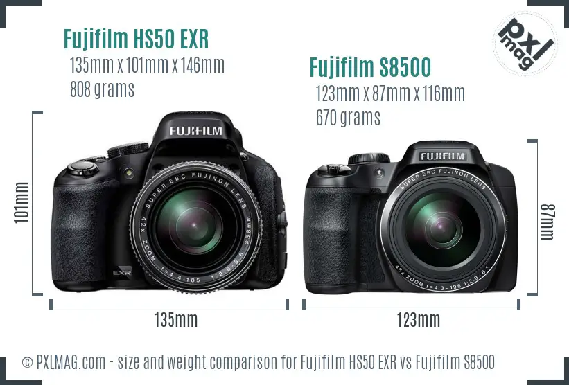 Fujifilm HS50 EXR vs Fujifilm S8500 size comparison