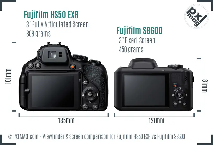 Fujifilm HS50 EXR vs Fujifilm S8600 Screen and Viewfinder comparison