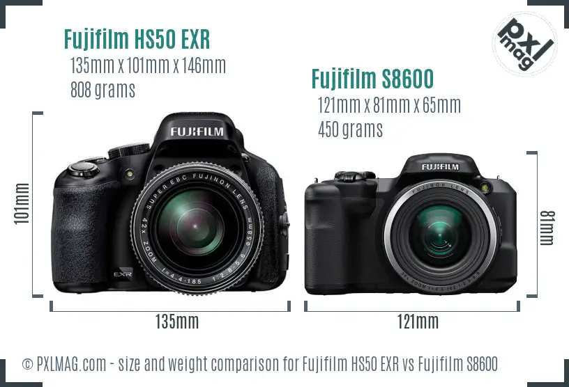Fujifilm HS50 EXR vs Fujifilm S8600 size comparison