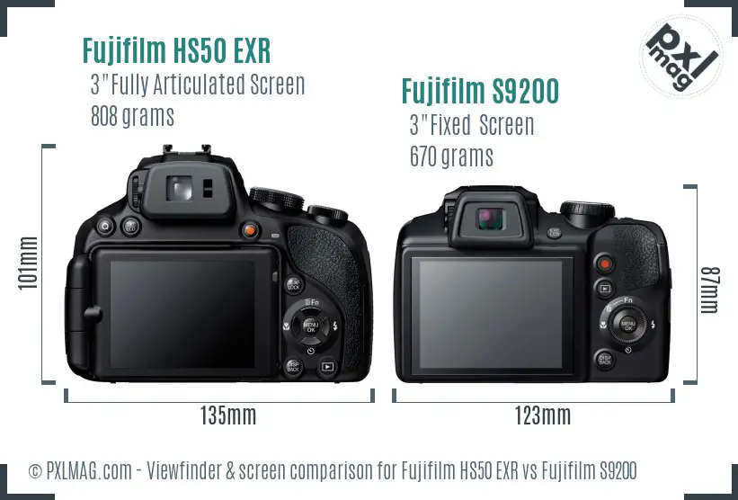 Fujifilm HS50 EXR vs Fujifilm S9200 Screen and Viewfinder comparison
