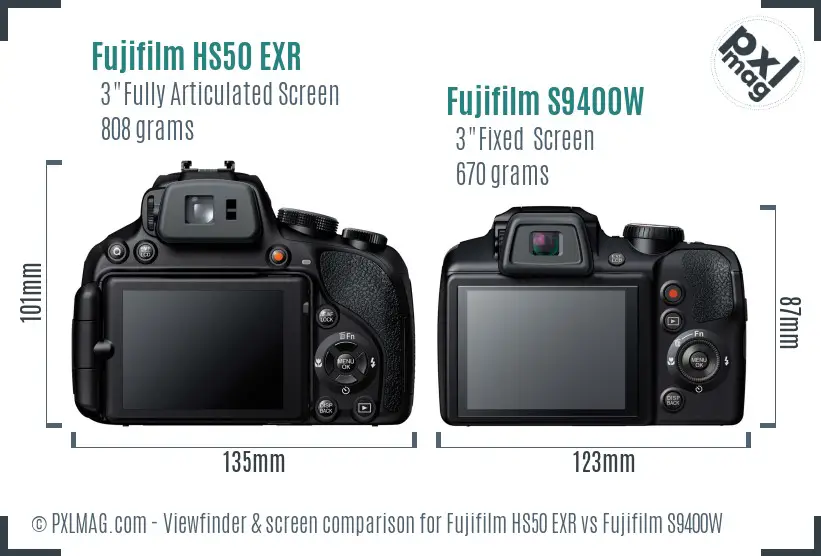 Fujifilm HS50 EXR vs Fujifilm S9400W Screen and Viewfinder comparison