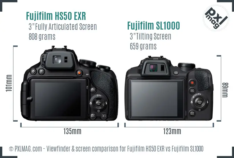 Fujifilm HS50 EXR vs Fujifilm SL1000 Screen and Viewfinder comparison