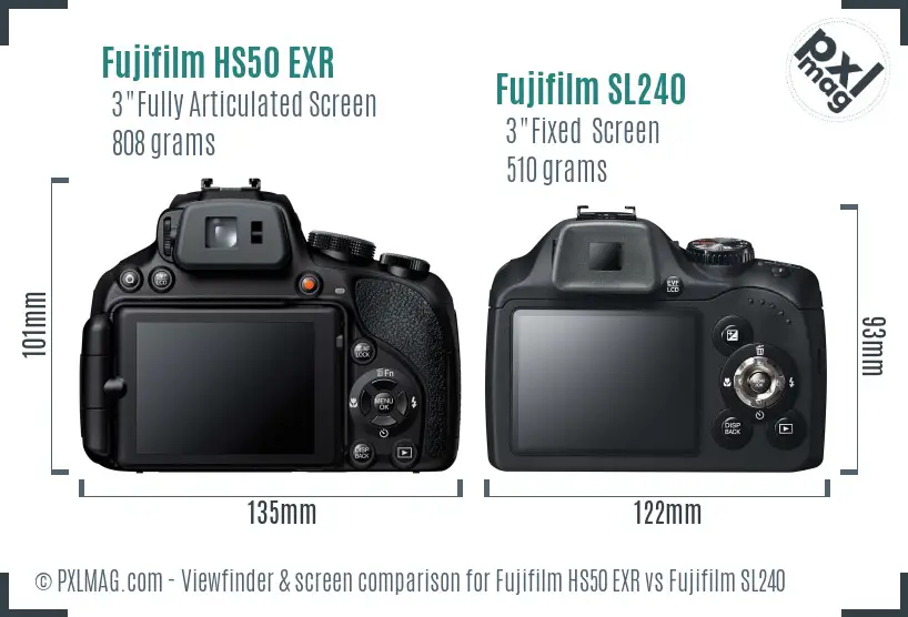 Fujifilm HS50 EXR vs Fujifilm SL240 Screen and Viewfinder comparison