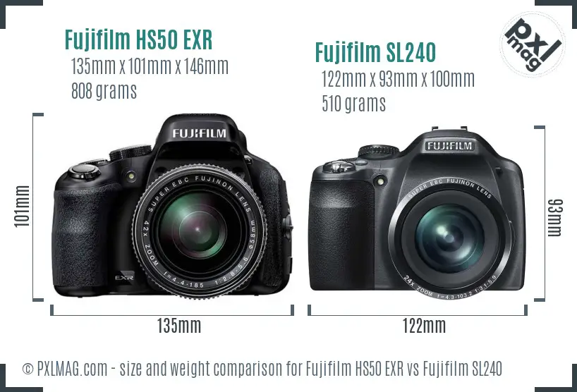 Fujifilm HS50 EXR vs Fujifilm SL240 size comparison