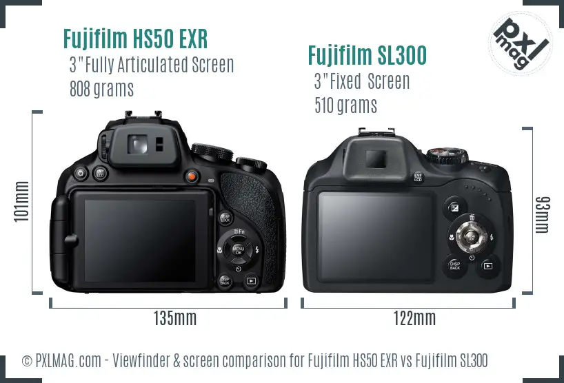Fujifilm HS50 EXR vs Fujifilm SL300 Screen and Viewfinder comparison