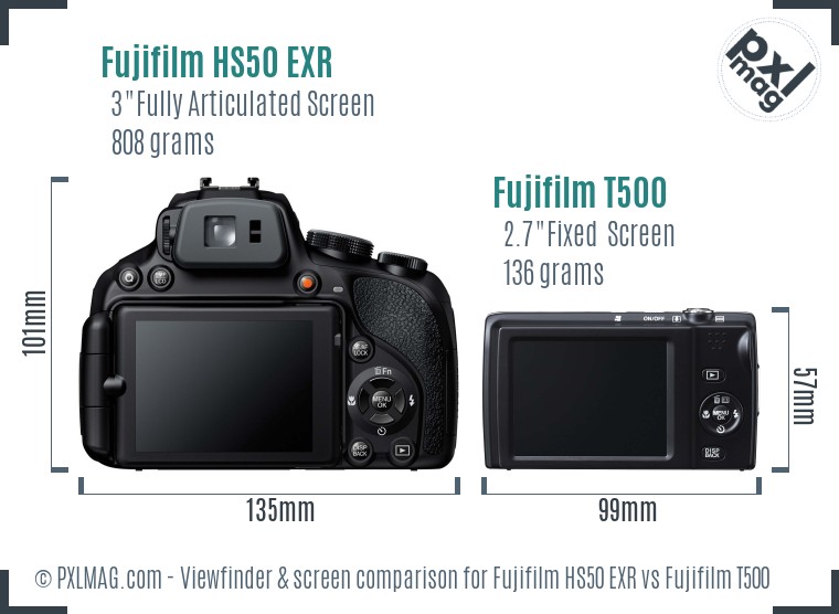 Fujifilm HS50 EXR vs Fujifilm T500 Screen and Viewfinder comparison
