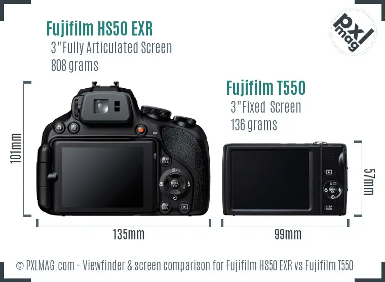 Fujifilm HS50 EXR vs Fujifilm T550 Screen and Viewfinder comparison Fujifilm HS50 EXR vs Fujifilm T550 Screen and Viewfinder comparison