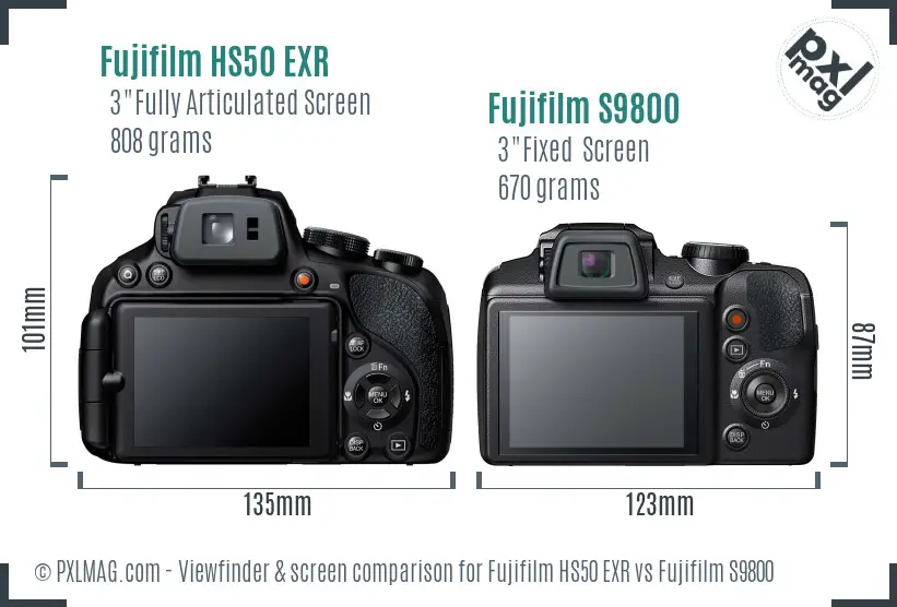 Fujifilm HS50 EXR vs Fujifilm S9800 Screen and Viewfinder comparison
