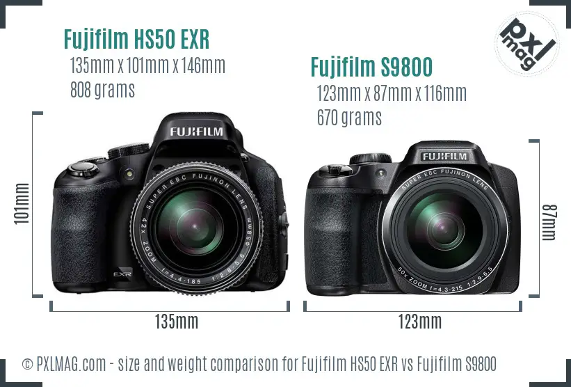 Fujifilm HS50 EXR vs Fujifilm S9800 size comparison