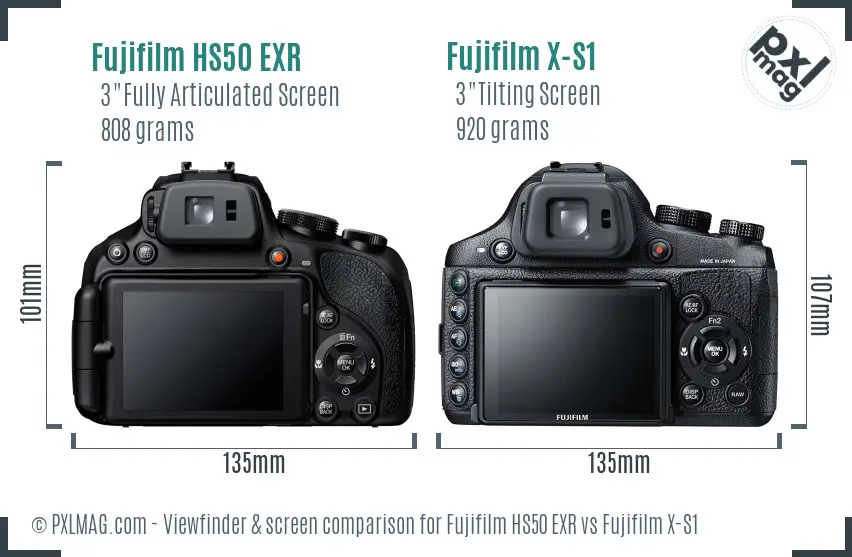 Fujifilm HS50 EXR vs Fujifilm X-S1 Screen and Viewfinder comparison