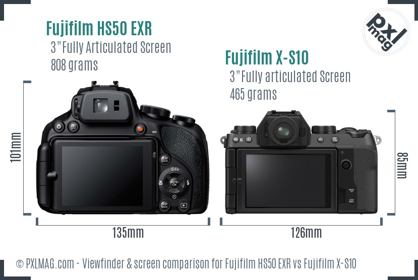 Fujifilm HS50 EXR vs Fujifilm X-S10 Screen and Viewfinder comparison