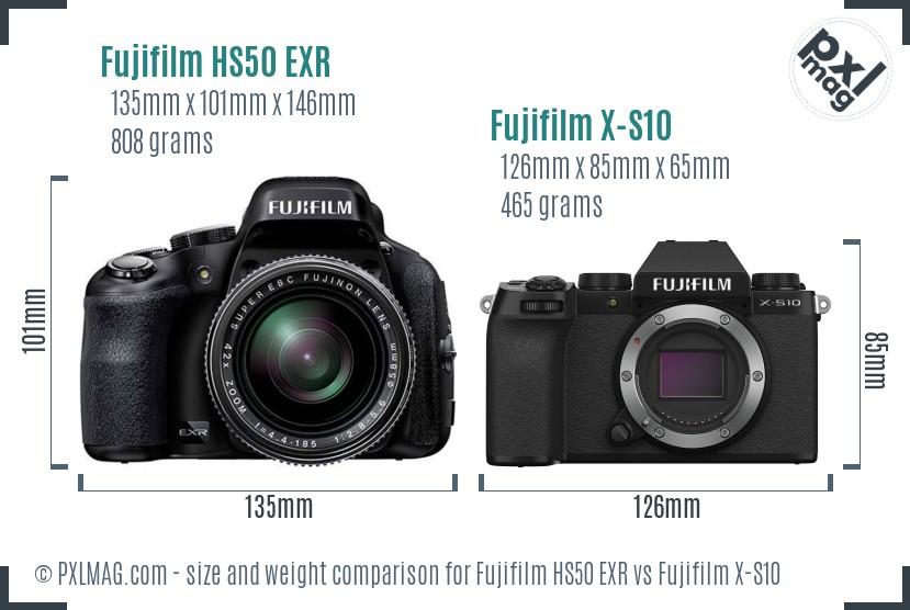 Fujifilm HS50 EXR vs Fujifilm X-S10 size comparison