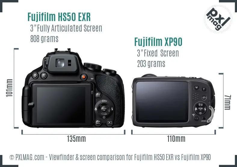 Fujifilm HS50 EXR vs Fujifilm XP90 Screen and Viewfinder comparison