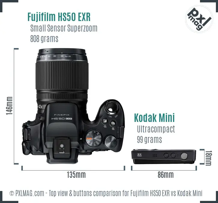 Fujifilm HS50 EXR vs Kodak Mini top view buttons comparison