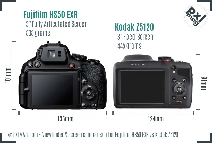 Fujifilm HS50 EXR vs Kodak Z5120 Screen and Viewfinder comparison