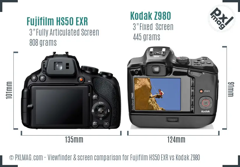 Fujifilm HS50 EXR vs Kodak Z980 Screen and Viewfinder comparison