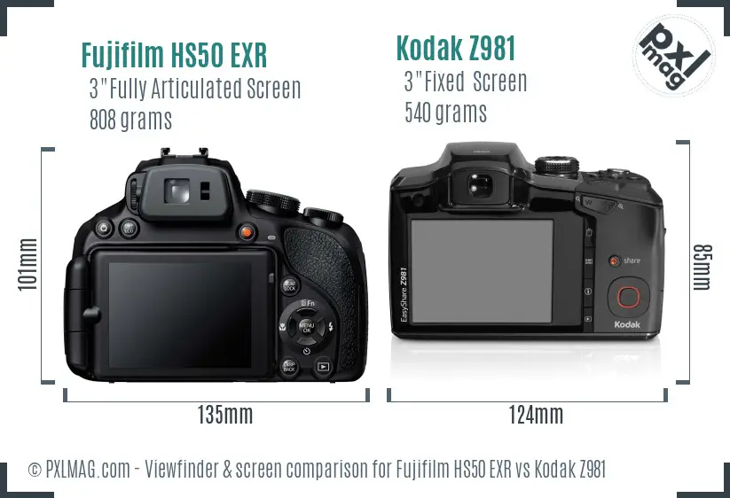Fujifilm HS50 EXR vs Kodak Z981 Screen and Viewfinder comparison