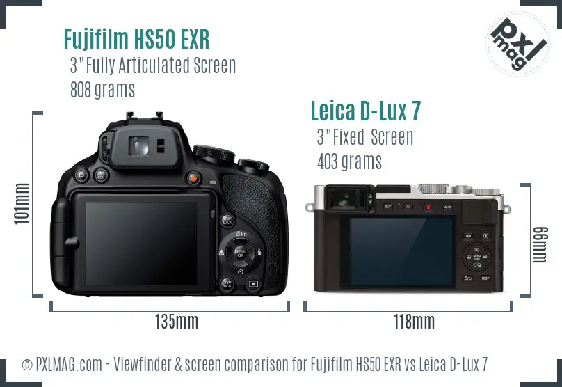 Fujifilm HS50 EXR vs Leica D-Lux 7 Screen and Viewfinder comparison