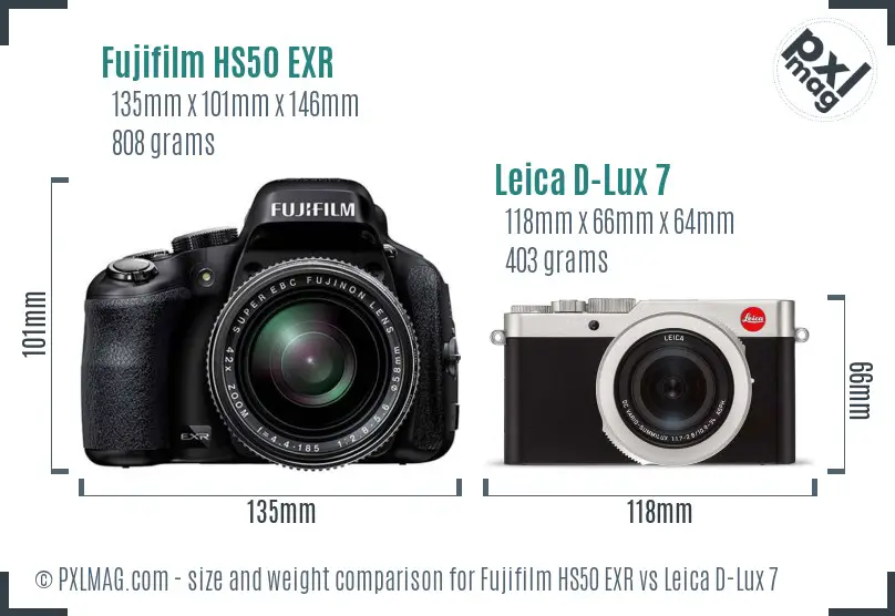 Fujifilm HS50 EXR vs Leica D-Lux 7 size comparison