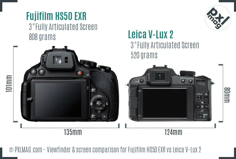 Fujifilm HS50 EXR vs Leica V-Lux 2 Screen and Viewfinder comparison