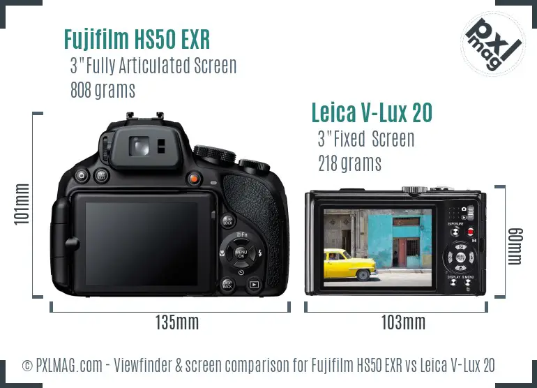 Fujifilm HS50 EXR vs Leica V-Lux 20 Screen and Viewfinder comparison Fujifilm HS50 EXR vs Leica V-Lux 20 Screen and Viewfinder comparison