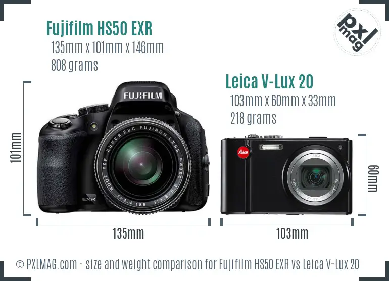 Fujifilm HS50 EXR vs Leica V-Lux 20 size comparison Fujifilm HS50 EXR vs Leica V-Lux 20 size comparison