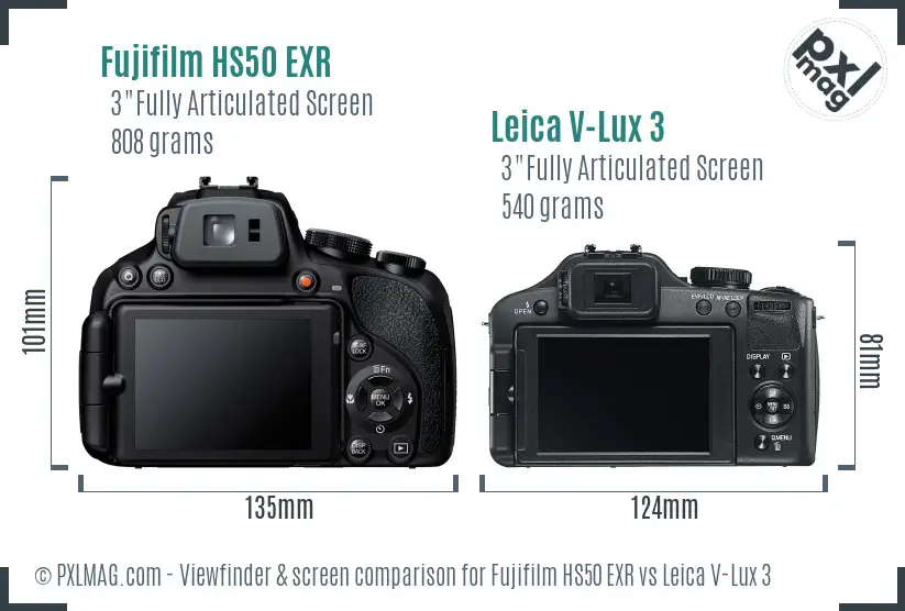 Fujifilm HS50 EXR vs Leica V-Lux 3 Screen and Viewfinder comparison