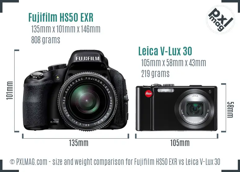 Fujifilm HS50 EXR vs Leica V-Lux 30 size comparison Fujifilm HS50 EXR vs Leica V-Lux 30 size comparison