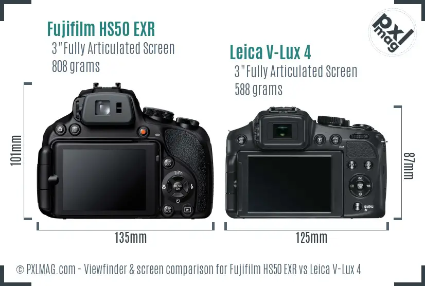 Fujifilm HS50 EXR vs Leica V-Lux 4 Screen and Viewfinder comparison