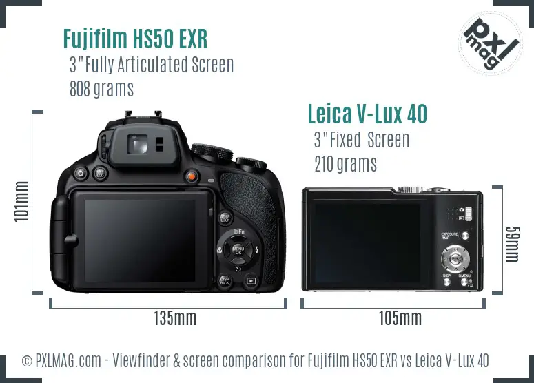 Fujifilm HS50 EXR vs Leica V-Lux 40 Screen and Viewfinder comparison