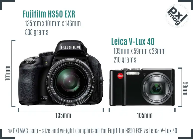 Fujifilm HS50 EXR vs Leica V-Lux 40 size comparison