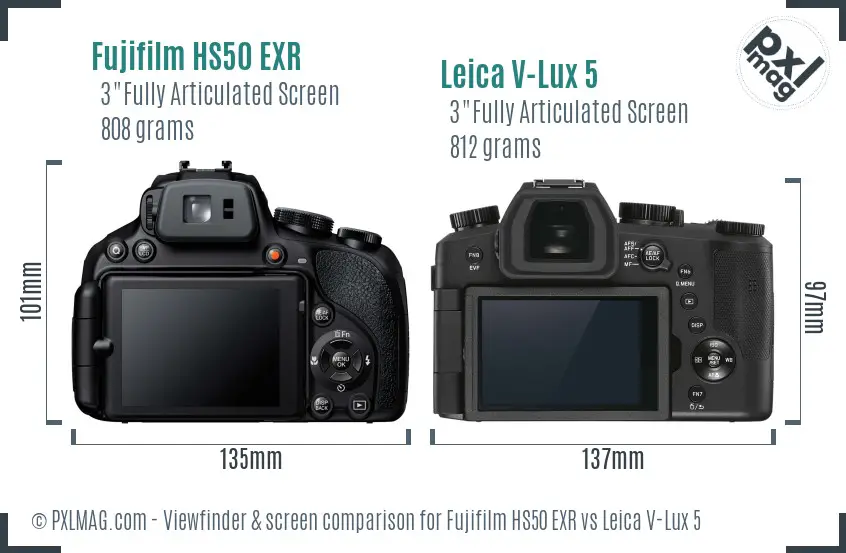 Fujifilm HS50 EXR vs Leica V-Lux 5 Screen and Viewfinder comparison