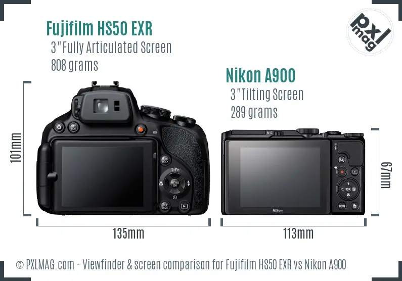 Fujifilm HS50 EXR vs Nikon A900 Screen and Viewfinder comparison