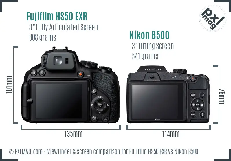 Fujifilm HS50 EXR vs Nikon B500 Screen and Viewfinder comparison