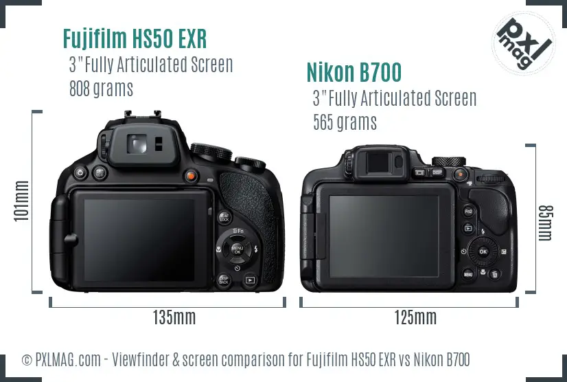 Fujifilm HS50 EXR vs Nikon B700 Screen and Viewfinder comparison