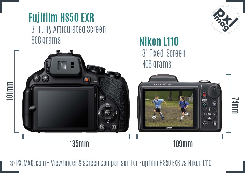 Fujifilm HS50 EXR vs Nikon L110 Screen and Viewfinder comparison
