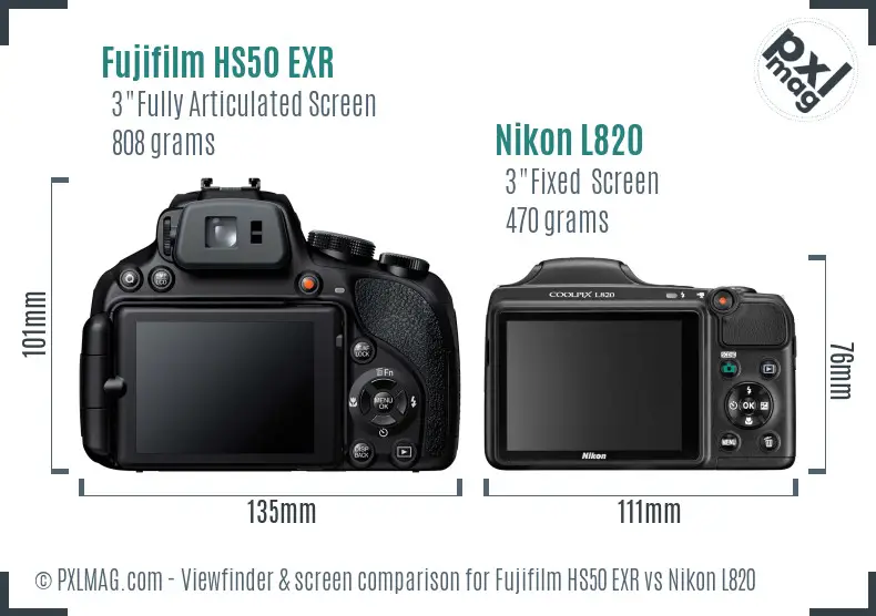 Fujifilm HS50 EXR vs Nikon L820 Screen and Viewfinder comparison
