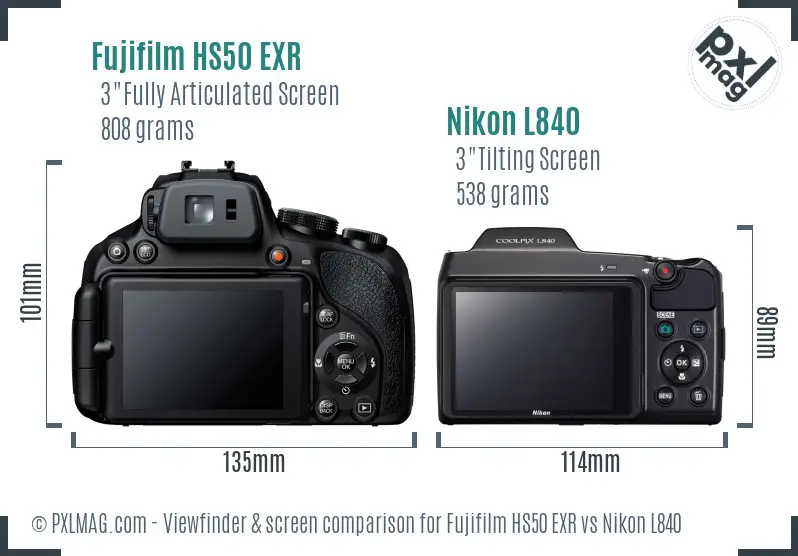 Fujifilm HS50 EXR vs Nikon L840 Screen and Viewfinder comparison