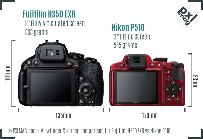 Fujifilm HS50 EXR vs Nikon P510 Screen and Viewfinder comparison
